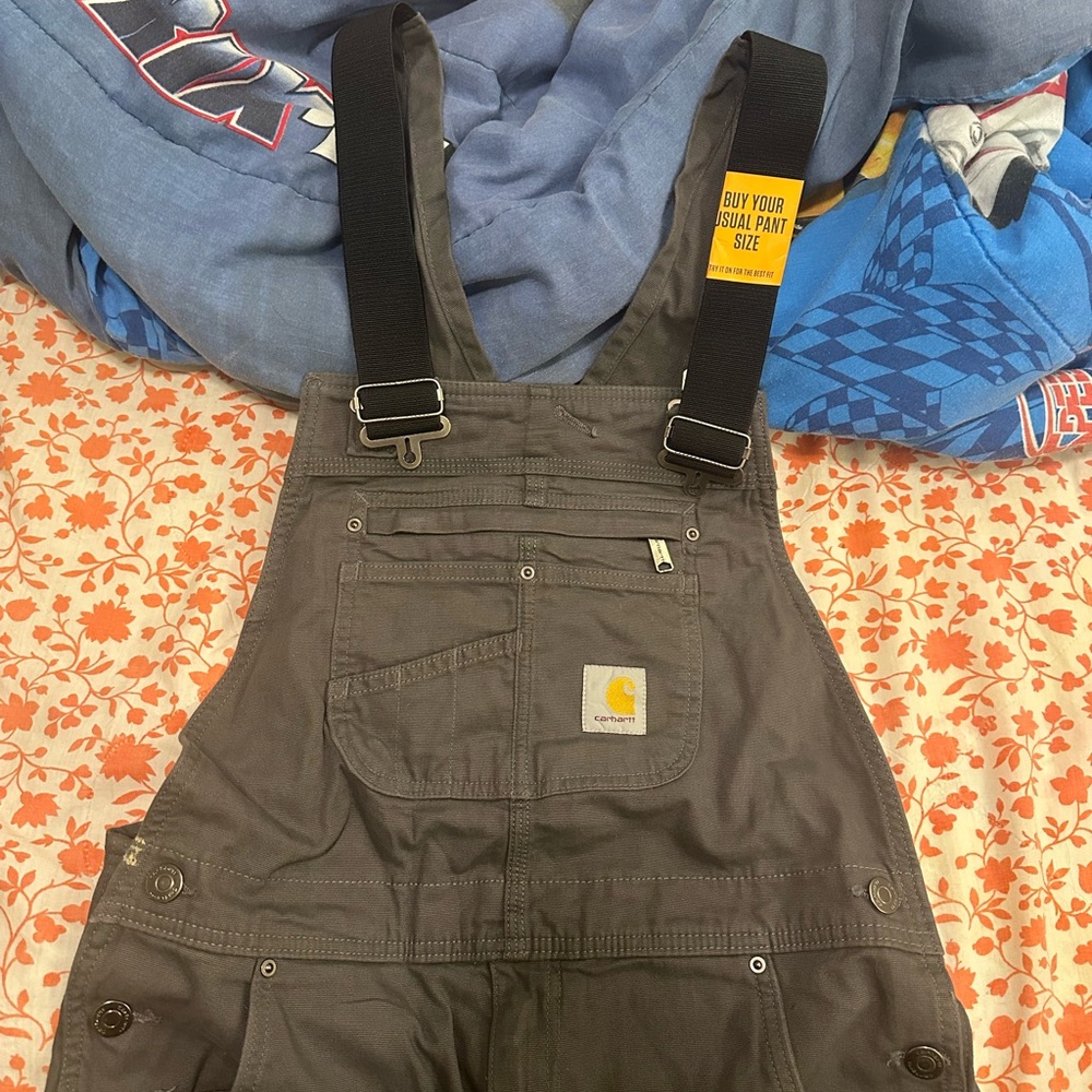 Men’s Carhartt Rugged Flex Canvas Bib Overalls in Granite - Picture 3 of 8